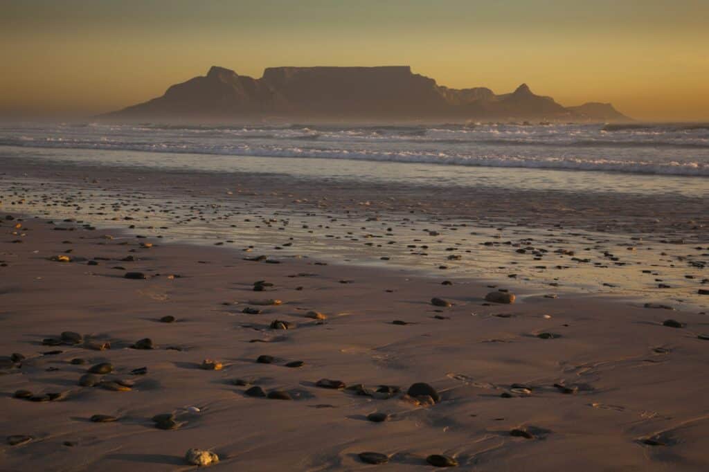 Table Mountain and the outline of Devil's Peak and Lion's Head in South Africa
